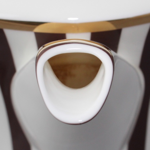 Henri Bendel Striped Teapot Brown White & Gold Bone China Centennial Stripe - Picture 8 of 9